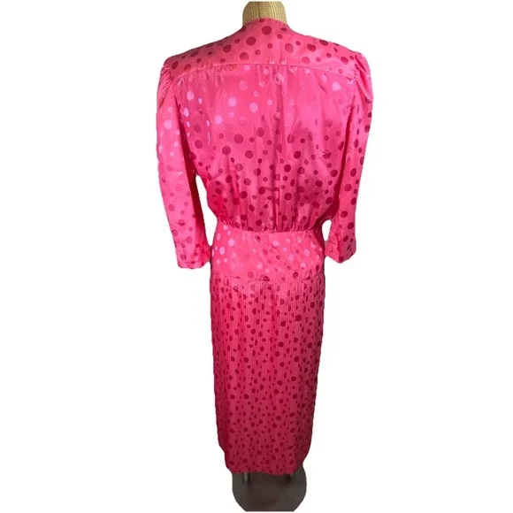 VTG 90s‎ In The Moof Dress Hot Pink Polka Dot Pleated Dress Silky Size 10 Fun - Picture 7 of 9